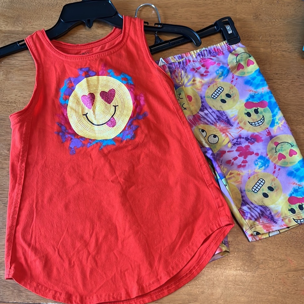 Falls Creek Emoji Tank Top and Shorts Set Girls Large 10/12 multicolor tie dye